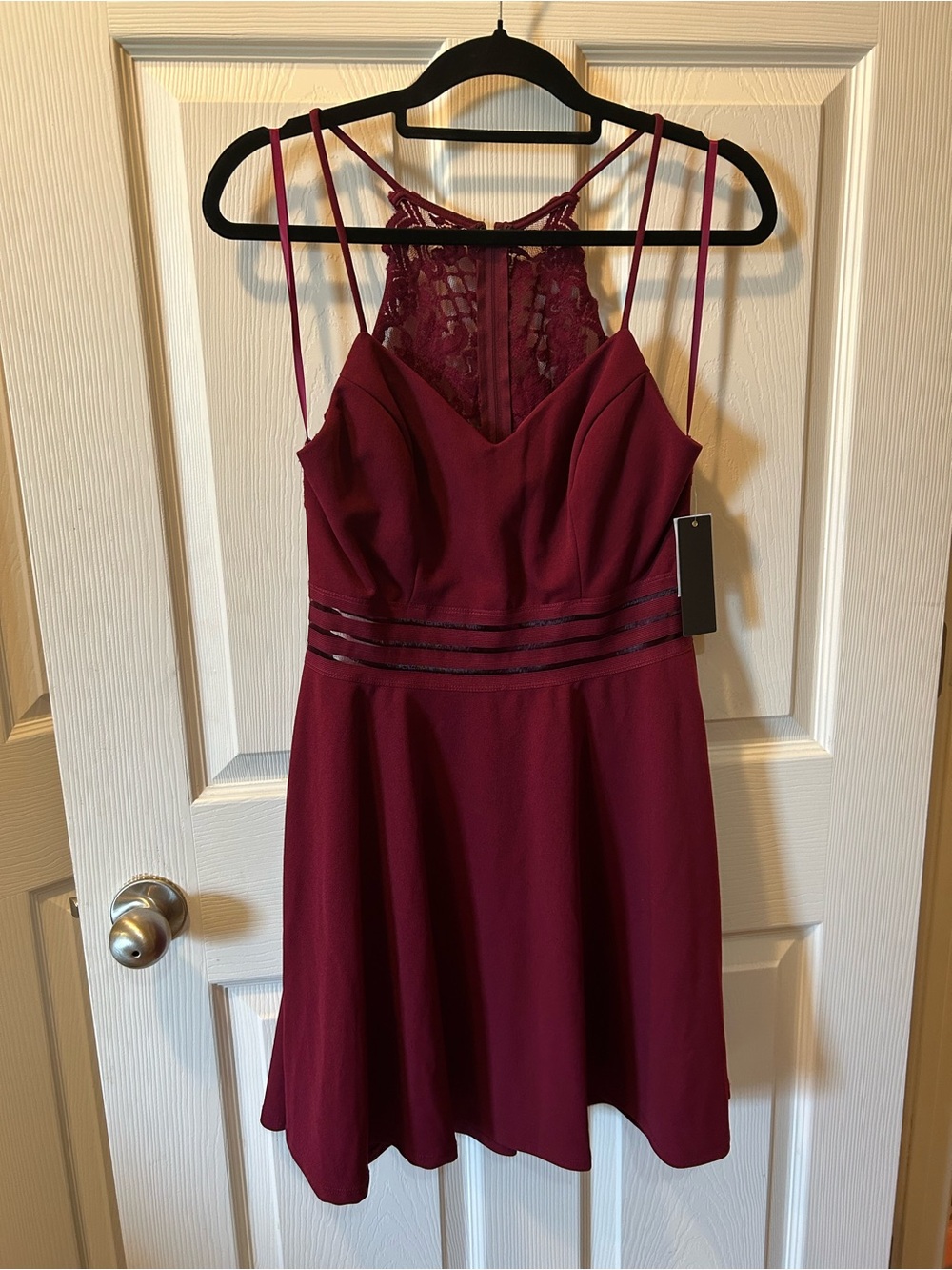 City Studio 13 Women's Lace-Back Ruby Red Spaghetti Strap A-Line Dress NWT